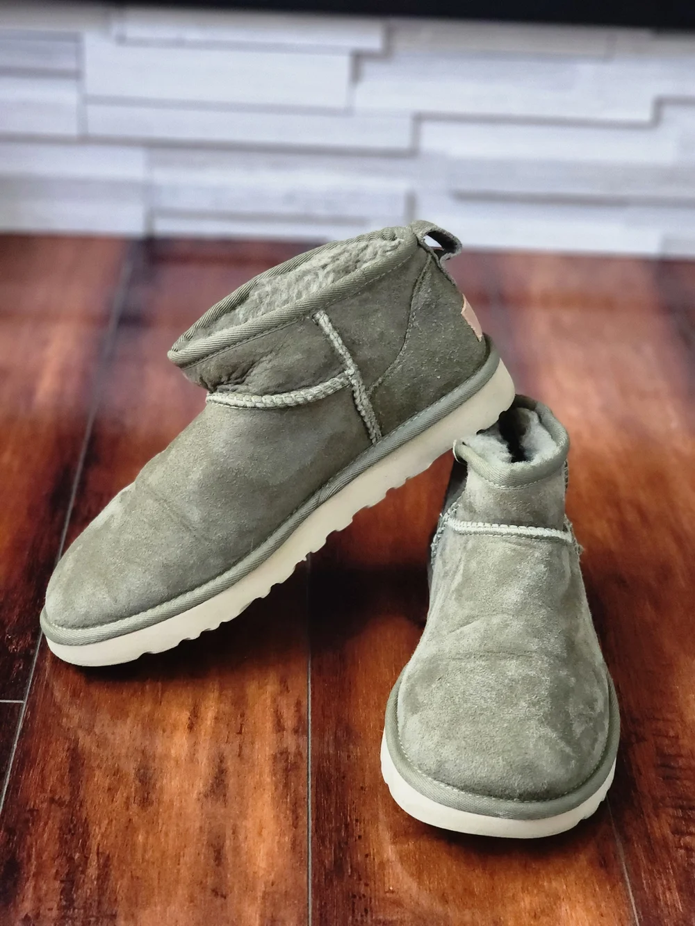 UGG Classic Ultra Mini Boots Moss Green Suede Sheepskin Women's US 7 EU 38